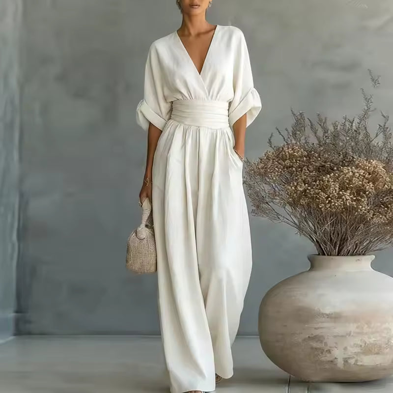 Georgina | Deep V-Neck Elegant Wide-Leg Jumpsuit