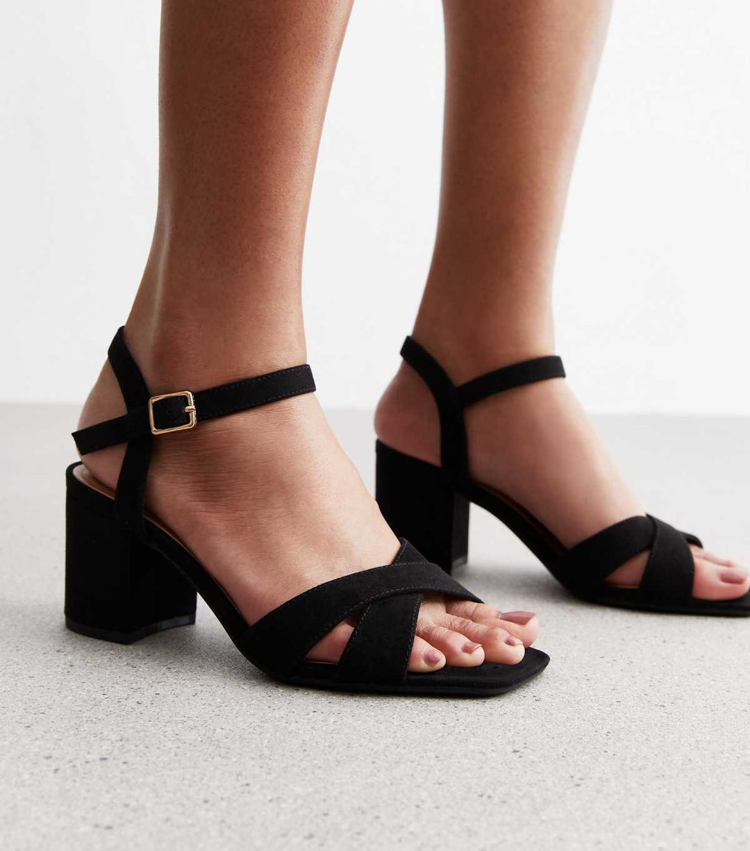 Wide Fit Black Suedette 2 Part Block Heel Sandals | New Look