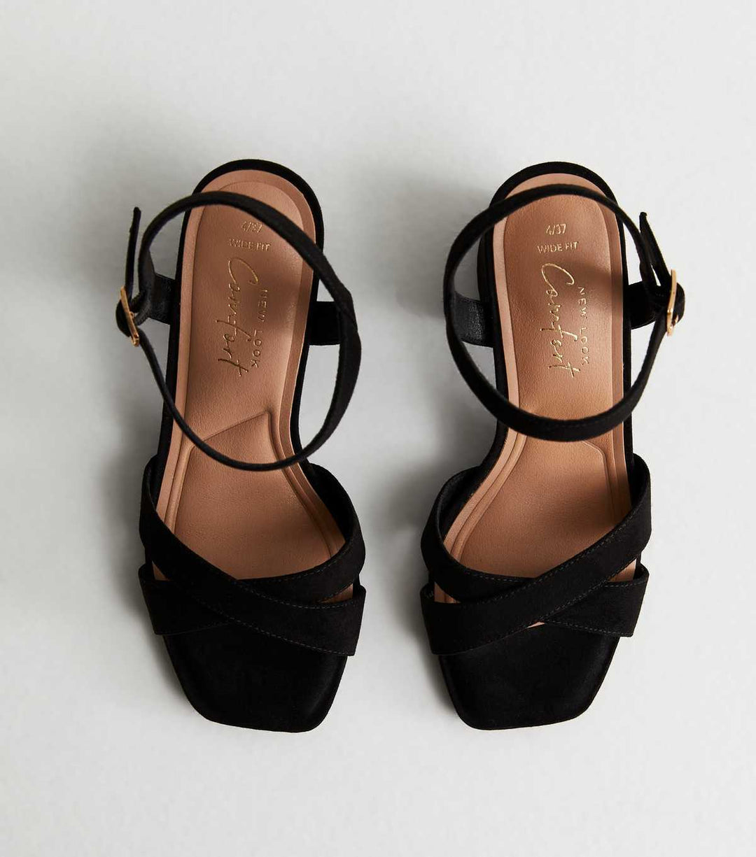 Wide Fit Black Suedette 2 Part Block Heel Sandals | New Look