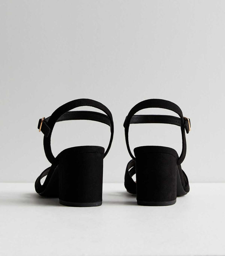 Wide Fit Black Suedette 2 Part Block Heel Sandals | New Look