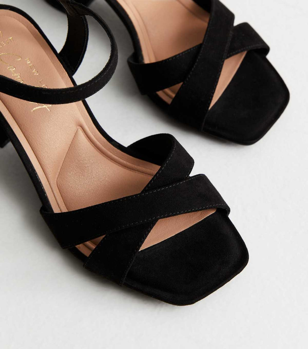 Wide Fit Black Suedette 2 Part Block Heel Sandals | New Look